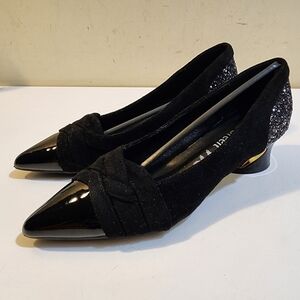 Kay Green Black Women's Glittered Chunky Heels shows size 35